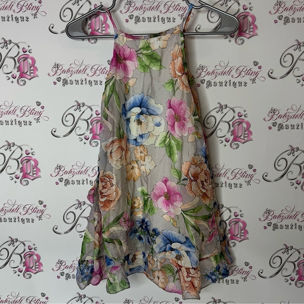 LARA G tank top halter silk flowers Multicolor Floral ruffle frill watercolor